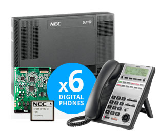NEC SL1100 System Kit w/ 24 T1/PRI Line Channels x 8 Stations, w/ (6) 12-Key Phones & 2Port VMail